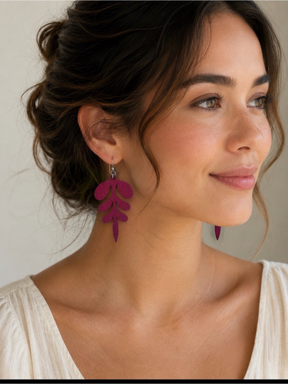 Handcrafted Red Wooden Leaf Drop Earrings - Women Jewelry